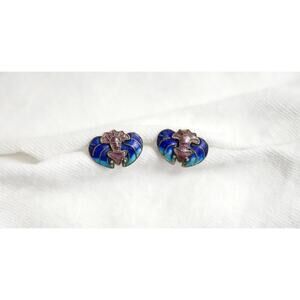 Vintage Enamel Bat Earrings Blue Purple Pierced Posts
